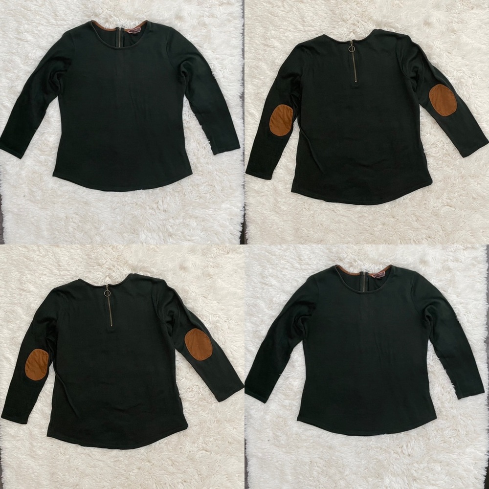 Green Sweater with Brown Elbow Patches